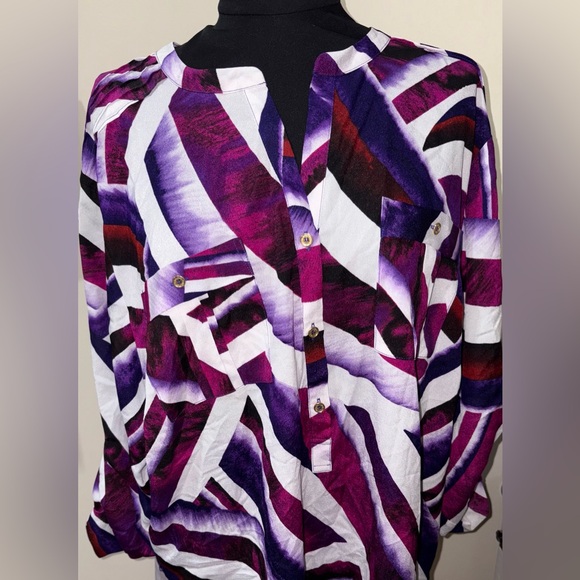 Calvin Klein New NWT Sz 2X Purple White Women's Blouse Shirt Top Light - Picture 2 of 8